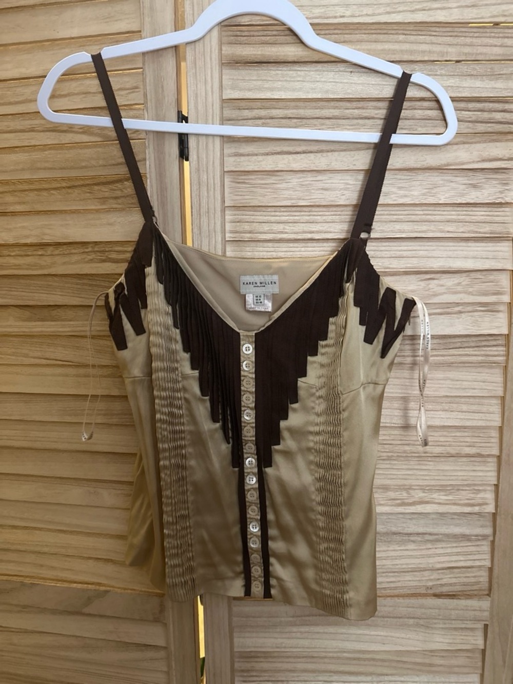 Karen Millen Tan & Chocolate Fringe-Trim Silk Camisole